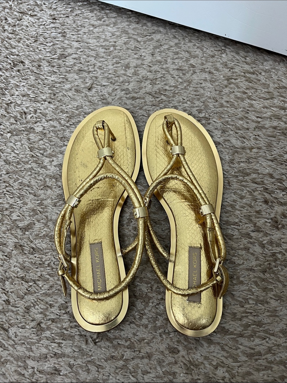 Michael Kors Holly Metallic Gold Leather Knotted Rope Sandals - Size 8.5 / 39
